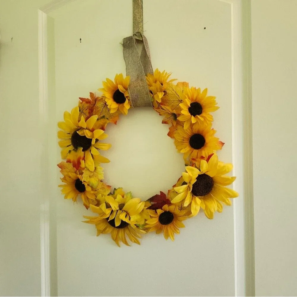 Hand Crafted Yellow Sunflower Floral Wreath  Summer Door Wall Decoration